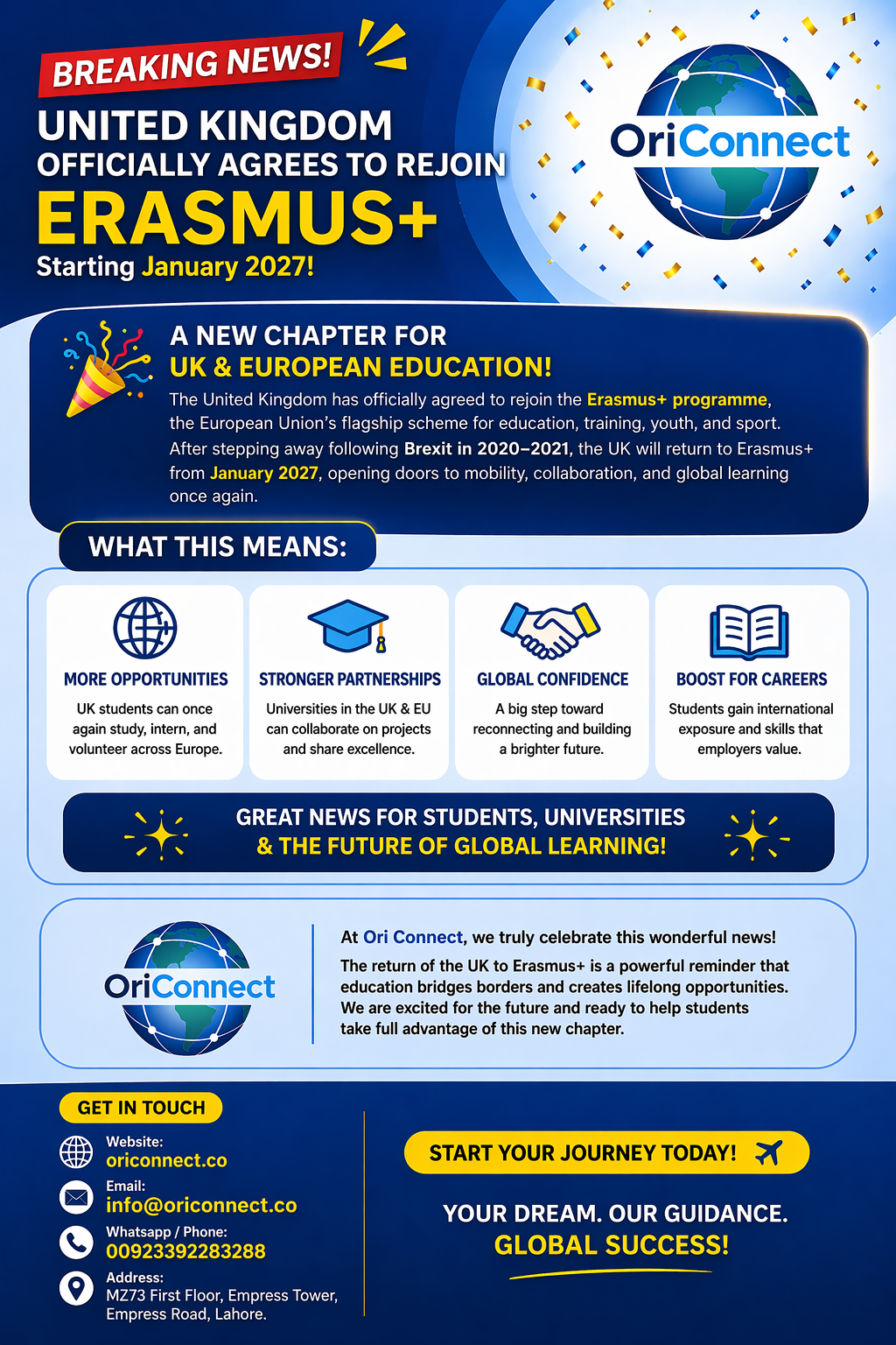The United Kingdom has officially agreed to rejoin the Erasmus+ programme starting from January 2027.